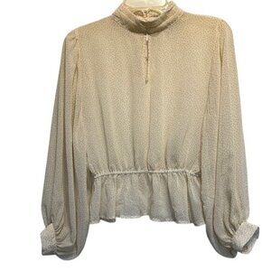 Love Tree Cream Color Mock Neck Puff Sleeve Blouse, Women’s Medium